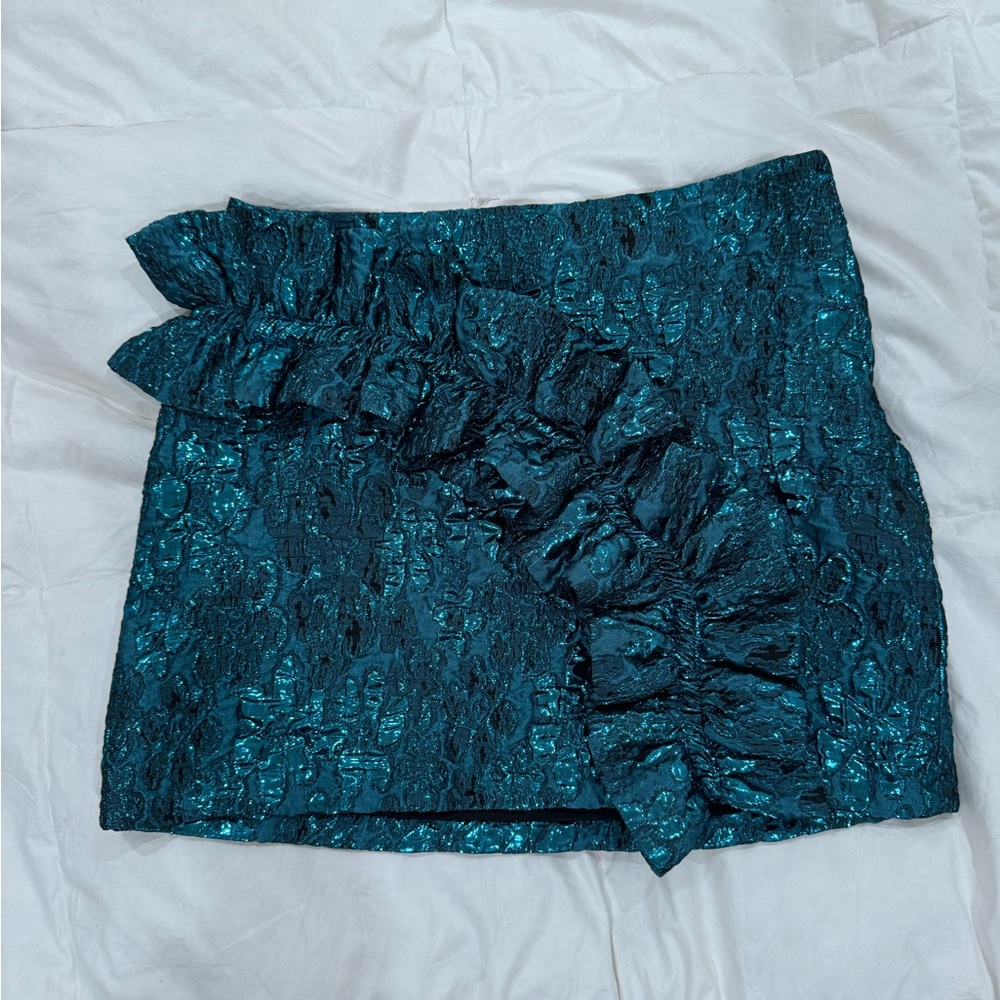 Zara Teal Patterned Skirt
